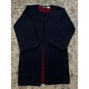 Vintage Le Roy Blue Red Sweater Jacket Cape Sz L 100% Lambs Wool VTG